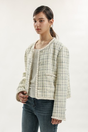 Check tweed jacket_IVORY