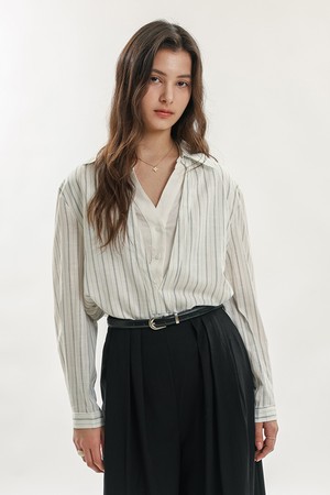 Layered stripe fake two-piece shirt_2color