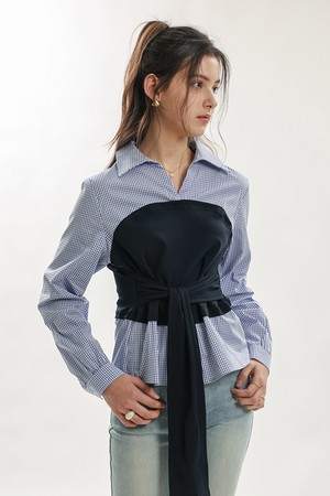 Layered bustier shirt_BLUE