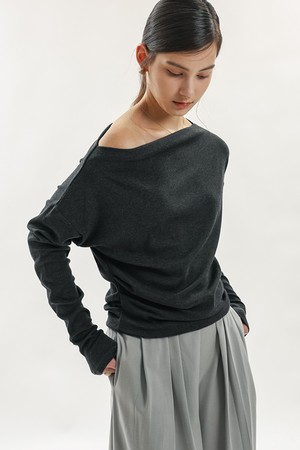 Loose boat neck top_CHARCOAL