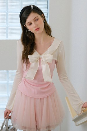 Ribbon shirring long sleeve top