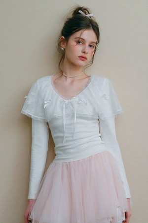 Bow lace slim long sleeve top