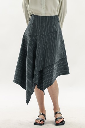 Striped irregular hem skirt_2color