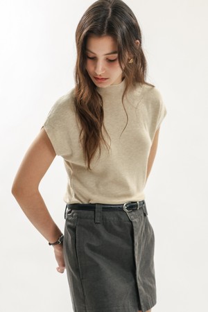 Cap sleeve mock neck knit_3color