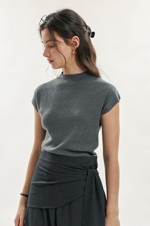 Cap sleeve mock neck knit_3color
