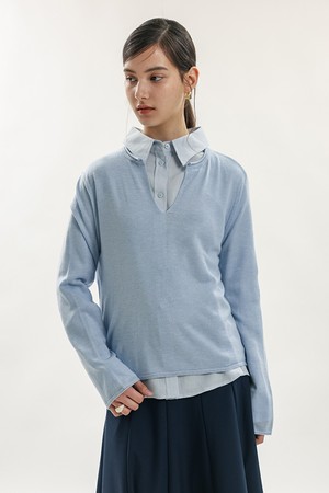 Light v-neck knit top_2color