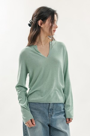 Light v-neck knit top_2color