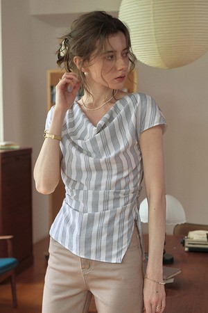 Stripe swing collar top