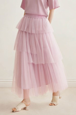 Pleated mesh cake skirt_2color