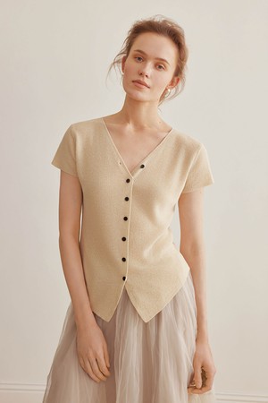 V-neck short-sleeve cardigan
