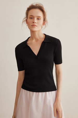 V-neck black knit top