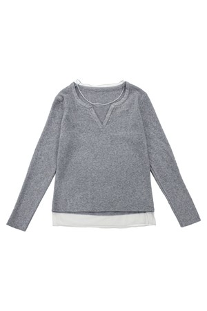 Sheer neckline knit top_3color