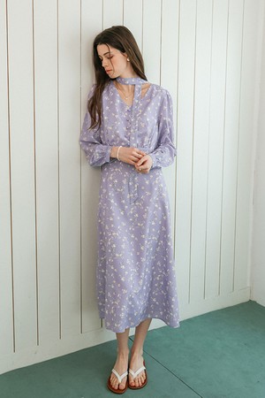 Floral tie neck dress_PURPLE