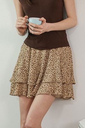 Leopard print ruffle mini skirt_2color