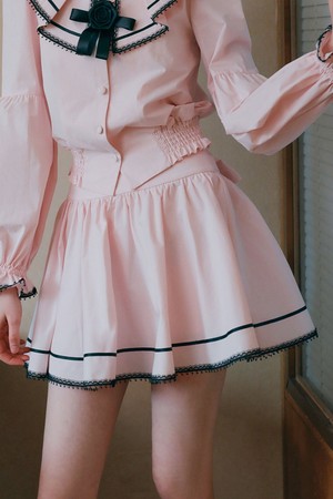 Pink ribbon shirring skirt