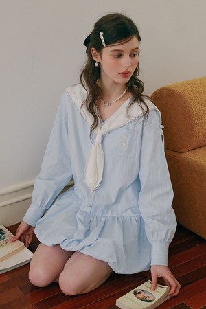 Sailor collar balloon shirt dress