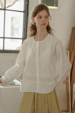 Cotton lace trim shirt_2color