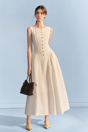 YY_Elegant waist pleated dress