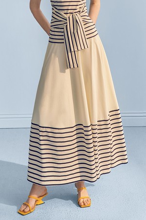 YY_Striped lace waist skirt