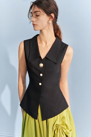 YY_Black pearl buckle vest