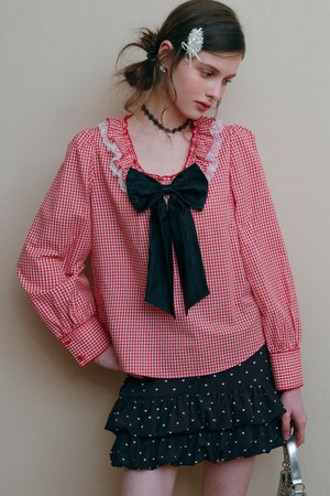 Check ribbon blouse