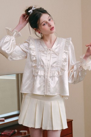 Cest_Heart pattern ruffle blouse