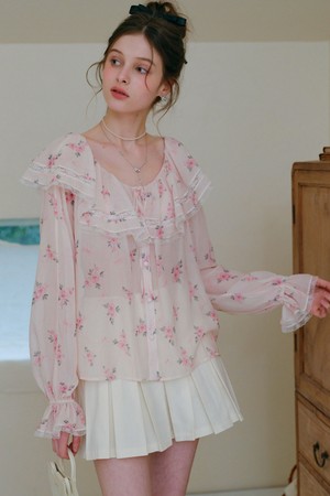 Floral ruffle chiffon blouse