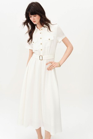 Button-up belted flare dress_2color