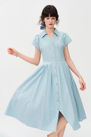Collar button-down flare midi dress_3color