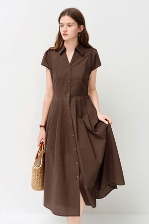 Collar button-down flare midi dress_3color
