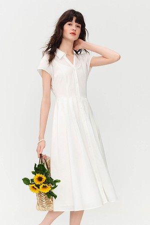 Collar button-down flare midi dress_3color