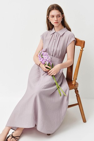 Collar sleeveless button long dress_2color