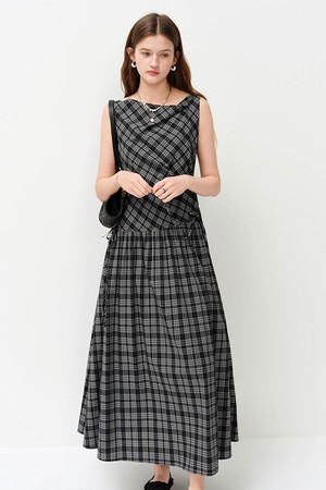 Drape waist sleeveless long dress_2color