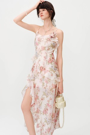 Floral frill detail slip dress_PINK
