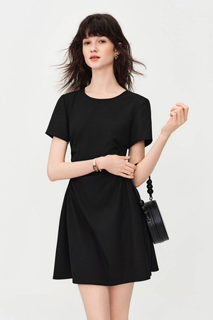 Slim fit drape mini dress_BLACK