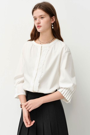 Lace panel button shirt_2color