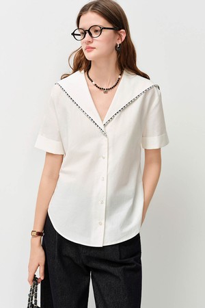 Sailor collar half sleeve shirt_WHITE