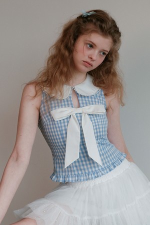 Cest_Check ribbon sleeveless top