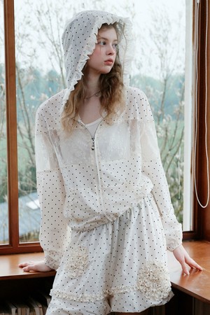 Cest_Polka dot lace hooded jacket