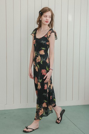 Floral sheer maxi dress_BLACK