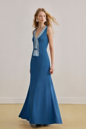 Striped streamer sleeveless dress