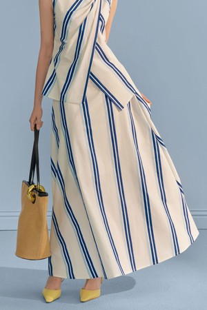 Striped slit navy skirt