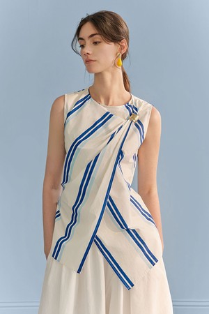 Striped slit navy shirt