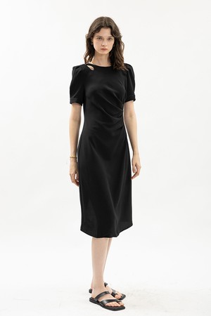 Minimal drape puff sleeve dress_BLACK