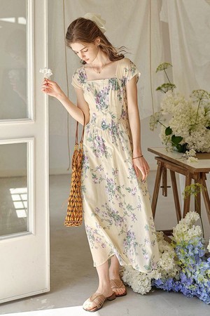 French rose floral dress