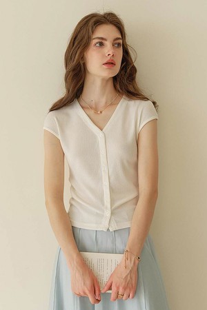 V-neck crop knit cardigan_3color