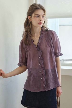 Ruffled collar short-sleeve blouse