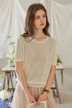 Cool short-sleeve knit top_2color