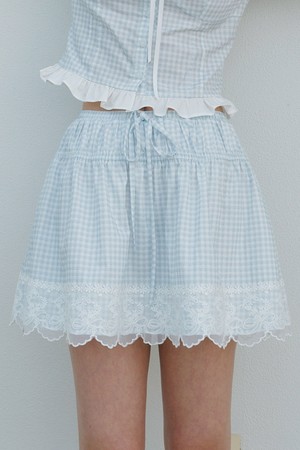 Gingham lace trim skirt