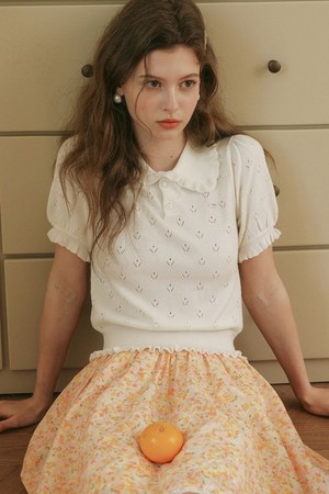 Pointelle collar knit top